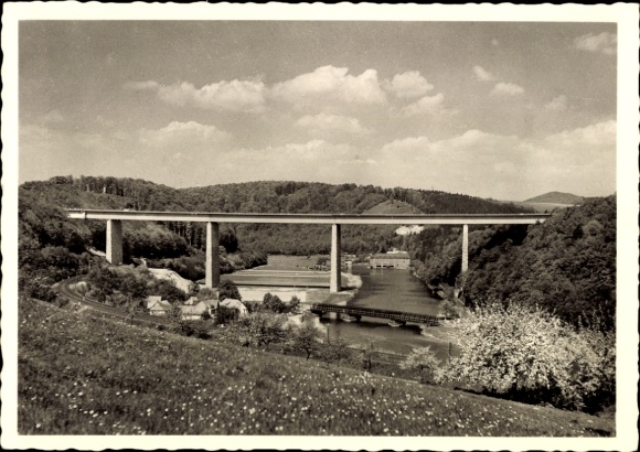 Hann. Münden in Lower Saxony, motorway bridge, Hotel Werrahaus, Werra Valley, river landscape