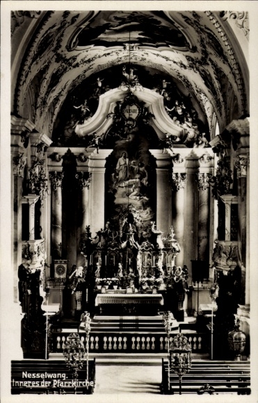 Postcard Nesselwang im Allgäu, parish church interior