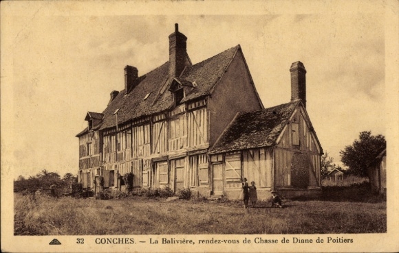 Ak Conches en Ouche Eure, Historisches Fachwerkhaus, Kinder, ländliche Umgebung, 