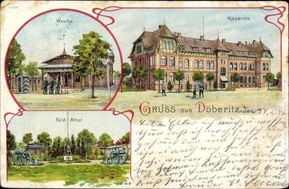 Chromo-Litho Dallgow Döberitz in Havelland, military training area, barracks, guard, field altar