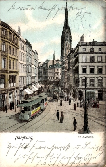 Postcard Hamburg Groß Borstel, Gr. Burstah, tram