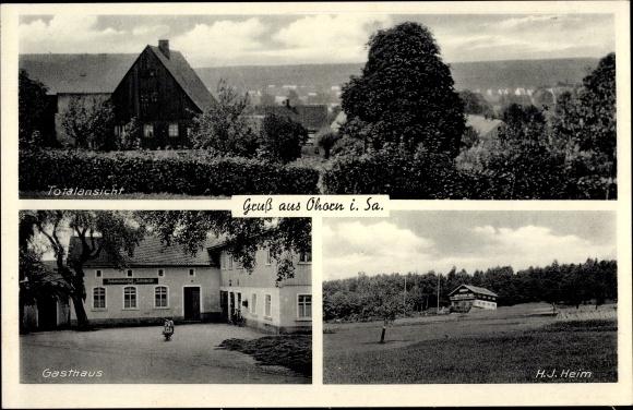 Ak Ohorn in Saksen, Panorama m. Milieu, Taverne Silberweide v. Harry wenst, HJ Heim