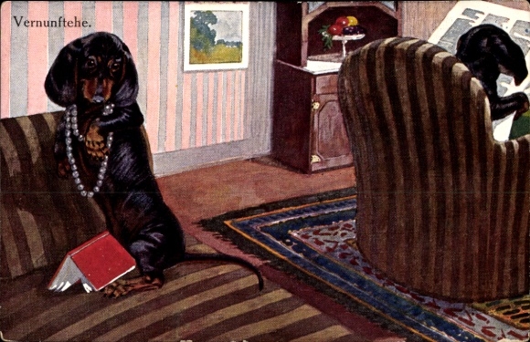 Artist Postcard Marriage of Convenience, Dachshund, Humor
