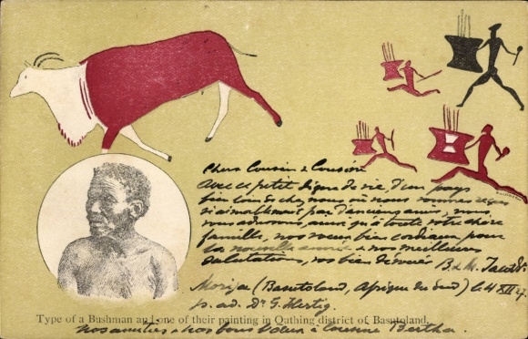 Ak Basutoland Lesotho, Buschmann mit Felsenmalereien