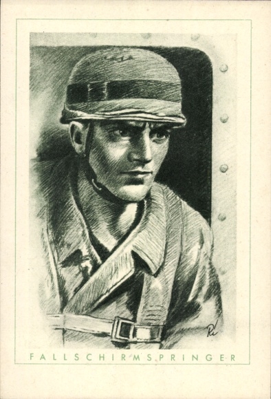 Künstler Ak Richter, Der Deutsche Soldat, Wehrmacht, Luftwaffe, Fallschirmspringer vor dem Absprung