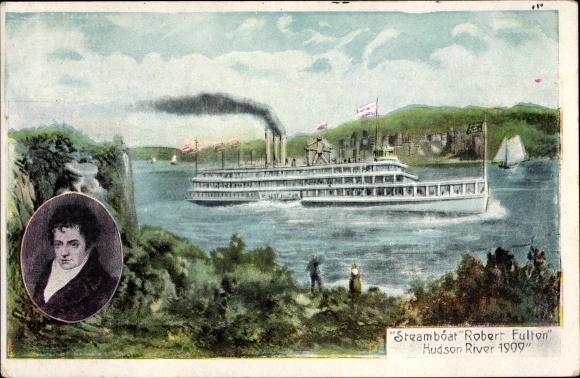 Artist PC Hudson River, Steamboat Robert Fulton, Portrait, 1909