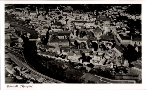 Postcard Eichstätt in Upper Bavaria, aerial view of old town, river