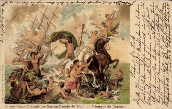 Artist Chromo-Litho Fitger, Arthur, Triumph of Neptune, Trionfo del Neptuno, Triomphe de Neptune
