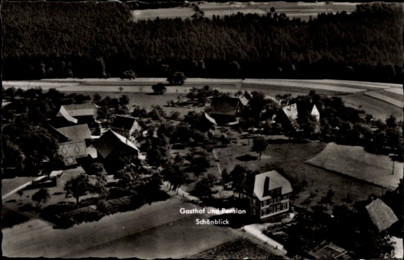 Postcard Bad Teinach Zavelstein in the Black Forest, aerial photograph, Gasthof and Pension Schönblick