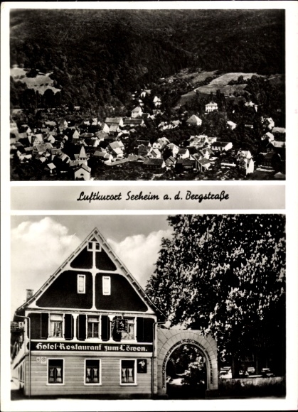 Ak Seeheim Jugenheim an der Bergstraße, Luftaufnahme Seeheim, Hotel-Restaurant Zum Löwen,  Fotogr