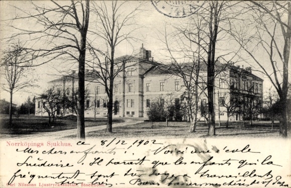 KP Norrköping Szwecja, Norrköpings Sjukhus, szkoła, dzieci, 8.12.1902, tekst francuski