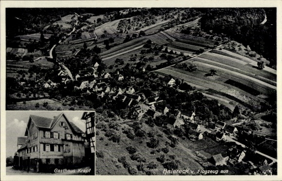 Ak Baiereck Uhingen Baden Württemberg, Fliegeraufnahme, Gasthaus und Bäckerei