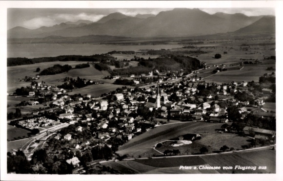 Postcard Prien am Chiemsee Upper Bavaria, aerial photograph