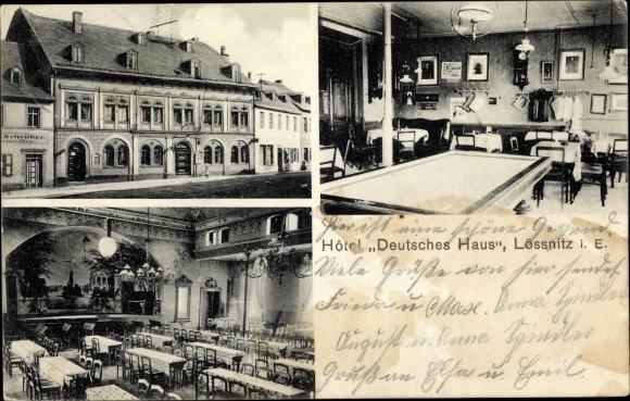 Postcard Lössnitz Erzgebirge, Hotel Deutsches Haus, hall, billiards