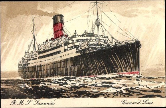Kunstenaar Ak Stoom boot RMS Tuscania, Cunard Line