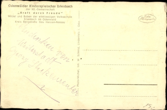 Postcard Erlenbach Fürth in the Odenwald, Odenwald children&#39;s game group, KdF, elementary school students