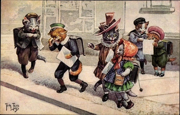Artist Postcard Thiele, Arthur, cat school, the bad certificate