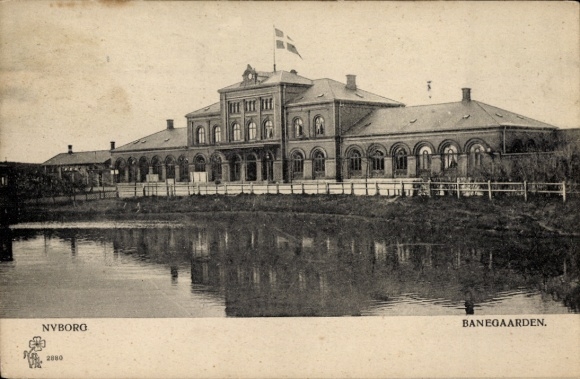 Postcard Nyborg Denmark, train station