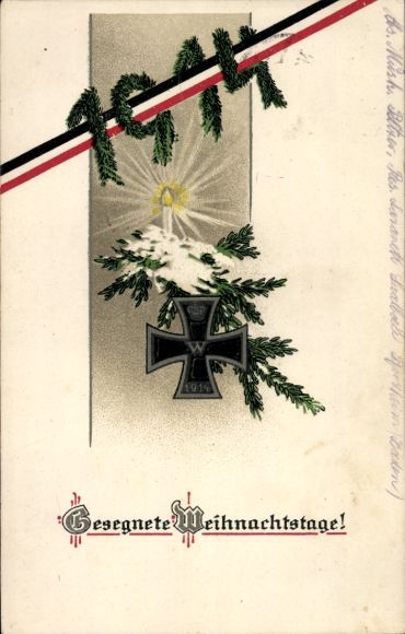 Ansichtkaart in reliëf gefeliciteerd met Kerstmis, EK aan dennenboom, 1914