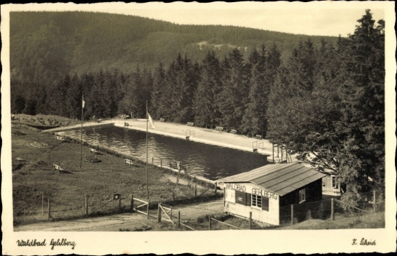Postcard Gehlberg Suhl in Thuringia, view of the forest pool, swimming pool