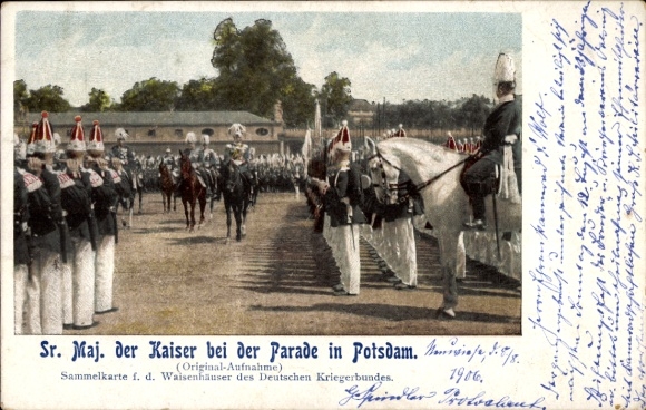 Postcard Potsdam, Kaiser Wilhelm II at the parade