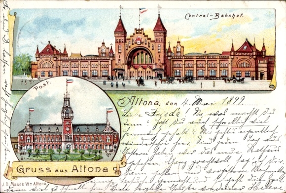 Chromo-Litho Hamburg Altona, Post, Central Station