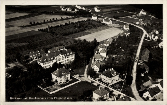 Postcard Illertissen in Swabia, Illertissen with hospital from the plane