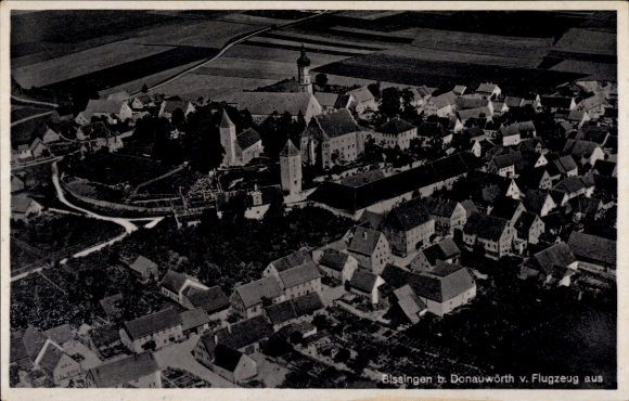 Postcard Bissingen in Swabia Bavaria, aerial photo, panorama