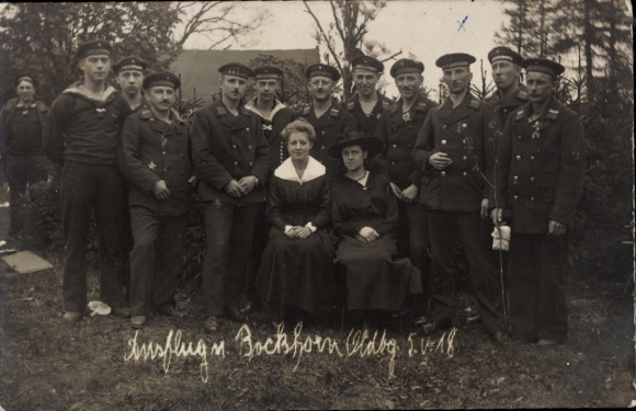 Photo Postcard Bockhorn in Oldenburg Friesland, excursion of the sailors from Wangerooge 1918, Wilhelm Mende