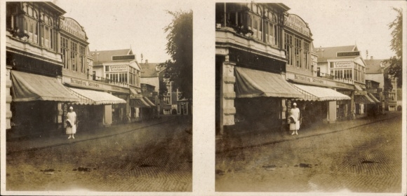 Stereo photo North Sea resort Borkum in East Frisia, street, shops