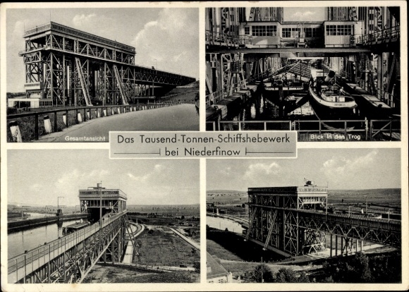 Postcard Niederfinow in Barnim, boat lift, view into the trough, overall view
