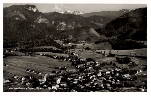 Postcard Unterwössen in Upper Bavaria, aerial photograph, Alpine landscape,