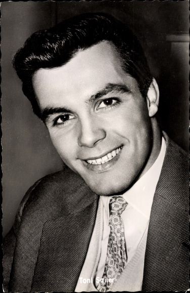 Postcard actor, singer, and ski racer Toni Sailer, portrait, the black flash