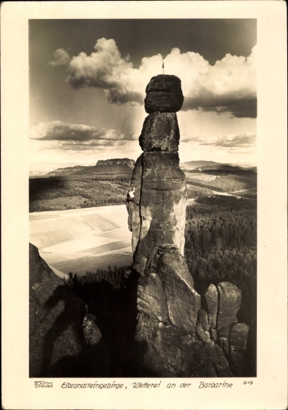 Ak Pfaffendorf Königstein,Elbsandsteingebirge, Kletterei an der Barbarine, Bergsteiger, Pfaffenstein