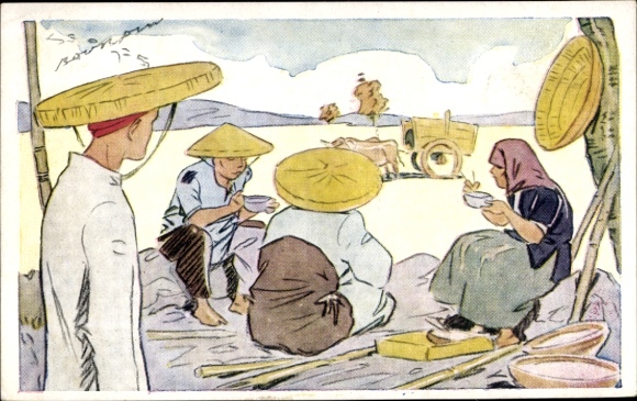 Artist Postcard Vietnam, The rice from Indo China, the Moissonneurs' dishes