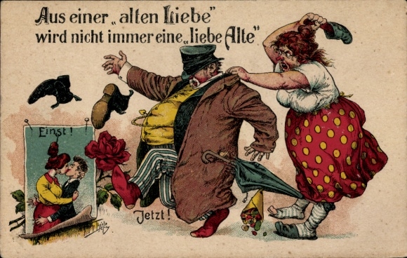 Künstler Litho Thiele, Arthur, Aus einer alten Liebe.., Frau prügelt Ehemann