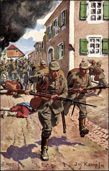 Artist Postcard Merte, O., Imperial soldiers in battle, battlefield