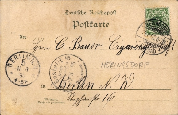 Precursor Chromo-Litho Baltic Sea resort Heringsdorf on Usedom, Kaiser Wilhelm Bridge, beach