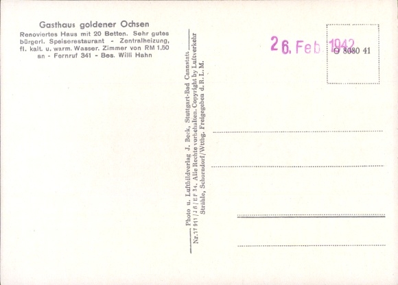 Postcard Stockach in Hegau Baden Württemberg, To the Golden Ox, Willi Hahn