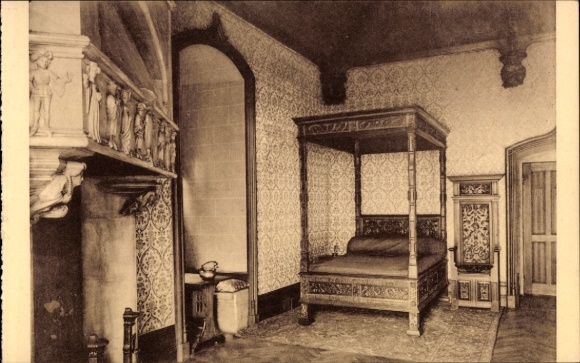 CPA Lennik Brabant flamand, Château de Gaasbeek, sypialnia, znana jako Błękitny Pokój