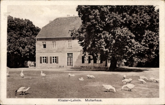 Postcard Lehnin, view of the monastery, mother house, geese