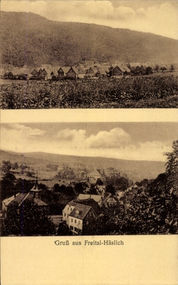 Postcard Häslich Freital in Saxony, partial views