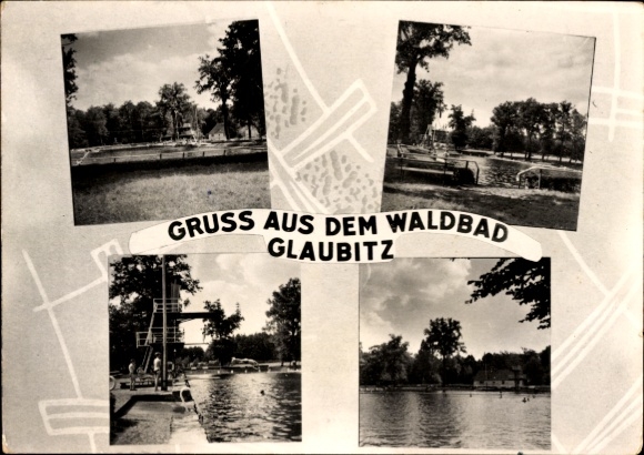 Postcard Glaubitz in Saxony, forest pool, diving board, swimming pool
