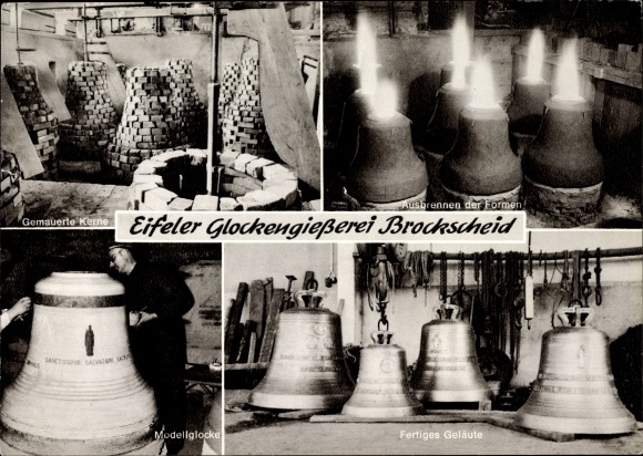 Postcard Brockscheid in the Vulkaneifel, Eifel bell foundry, brick cores, burning out, ringing