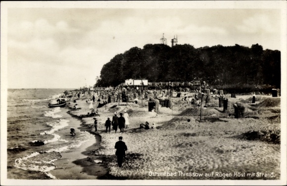 Postcard Thiessow on Rügen, Hövt with beach