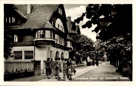 Postcard Ostseebad Bansin on Usedom, Ostseebad Restaurant Seehof, walk, scenery