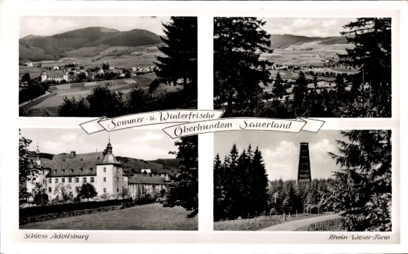 Postcard Oberhundem Kirchhundem, Rhein Weser Tower, Adolfsburg Castle