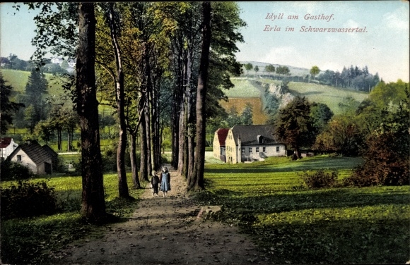 Postcard Erla Schwarzenberg in the Erzgebirge of Saxony, Idyll at the inn, Schwarzwassertal