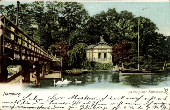 Postcard Hamburg Eimsbüttel Rotherbaum, on the Alster, Rabenstraße