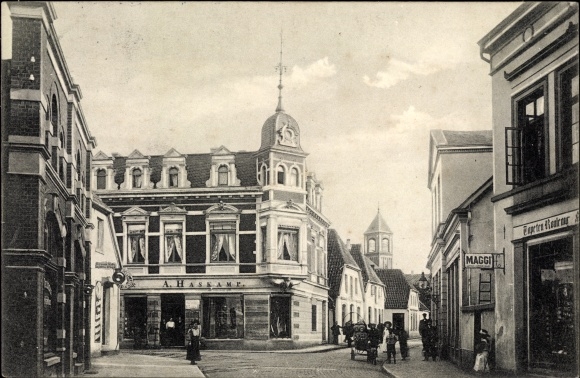 PC Varel in Oldenburg Jadebusen, street section, business A. Haskamp, advertising sign Maggi